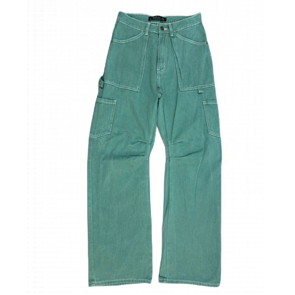 Lioness Womens High-Rise Wide Leg Baggy Cargo Green Denim Jeans XS 27x30 - Picture 4 of 16